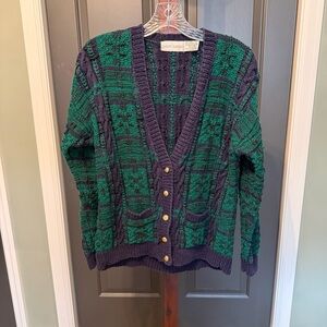 Vintage Knit Cardigan in Green and Navy